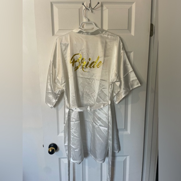 White Bridal Satin Getting Ready Robe - Picture 2 of 5